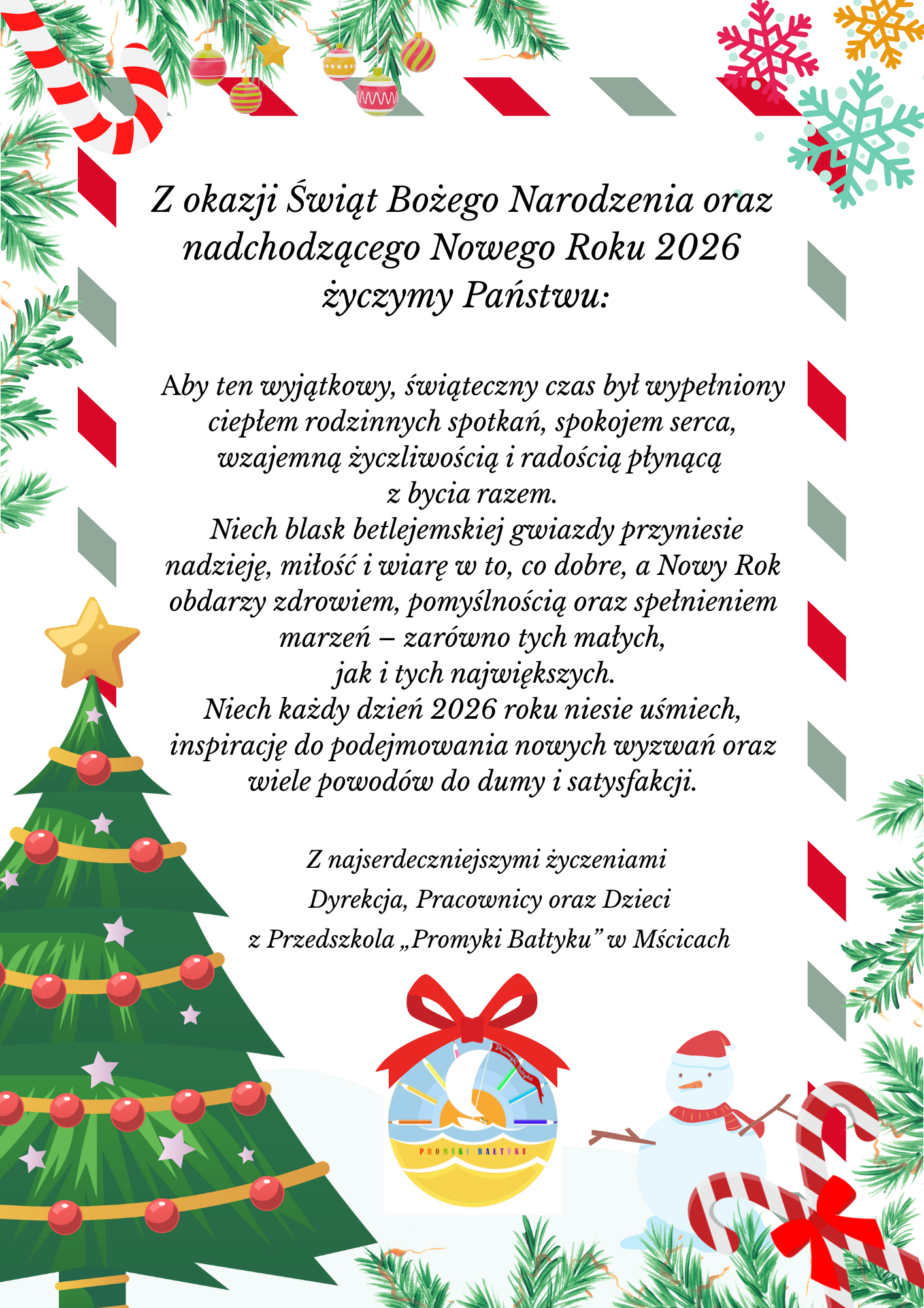 karyka z życzniami z okazji Bożego Narodzenia i Nowego Roku 2026